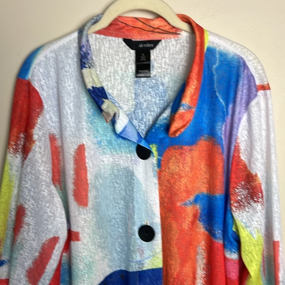 Ali Miles Lagenlook Multicolor Patterned Collared Button Front Blouse Sz XL - Picture 3 of 8